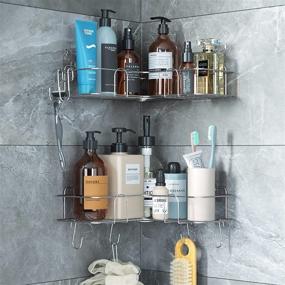 img 3 attached to EAPOKCY 2 Pack Corner Shower Caddy Shelf: Efficient Bathroom and Kitchen Organizer with Metal Hooks and 4 Powerful Adhesives