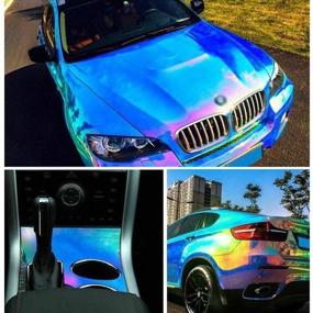 img 4 attached to XhuangTech Holographic Rainbow Neo Chrome Car Vinyl Wrap Gloss Air Bubble Free Adhesive Decal Sticker Film Sheet DIY (Sky Blue