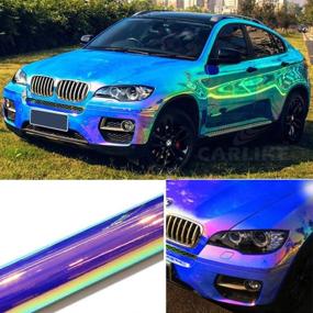 img 2 attached to XhuangTech Holographic Rainbow Neo Chrome Car Vinyl Wrap Gloss Air Bubble Free Adhesive Decal Sticker Film Sheet DIY (Sky Blue