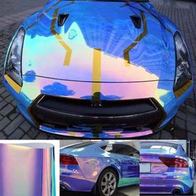 img 1 attached to XhuangTech Holographic Rainbow Neo Chrome Car Vinyl Wrap Gloss Air Bubble Free Adhesive Decal Sticker Film Sheet DIY (Sky Blue