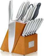 🔪 t.j koch 14-piece stainless steel knife set with golden oak block - premium non-slip single piece, kitchen scissors, and sharpener rod logo