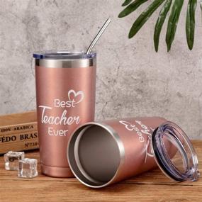 img 1 attached to 🌹 Rose Gold 2 Pack Teacher Appreciation Gifts: Best Teacher Ever! Thank You Gifts for Teachers, Coworkers, Friends, and More - 20 oz Stainless Steel Mug Tumblers with Lids and Straws