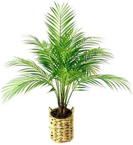 img 4 attached to Faux Palm Tree Artificial Palm Plants Décor Indoor Outdoor 🌴 in Woven Planter - 28 Inches Tall [1 Pack] (Fake Palm)