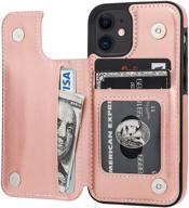 📱 onetop iphone 12 mini wallet case with card holder - rose gold, pu leather kickstand cover with card slots, double magnetic clasp, shockproof & durable, 5.4 inch logo