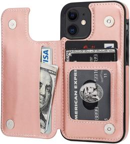 img 4 attached to 📱 ONETOP iPhone 12 Mini Wallet Case with Card Holder - Rose Gold, PU Leather Kickstand Cover with Card Slots, Double Magnetic Clasp, Shockproof & Durable, 5.4 Inch