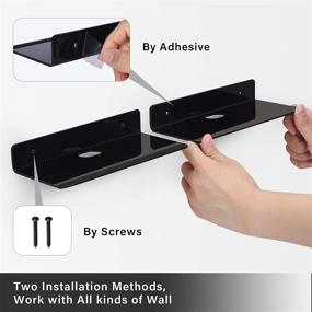 img 2 attached to 🔳 3-Pack Small Acrylic Floating Wall Shelves, Minimalist Style Display Shelf with 2 Installation Options, Damage-Free Organizer for Smart Speaker/Action Figures - Black