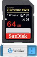 sandisk 64gb sdxc sd extreme pro карта памяти в комплекте для камеры canon eos 5d mark iv, 6d mark ii, 7d mark ii dslr 4k (sdsdxxy-064g-gn4in) с считывателем everything but stromboli (tm) 3.0 логотип