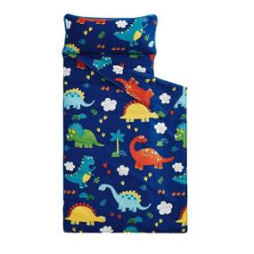 img 4 attached to 🦖 Dinosaur Printed Nap Mat with Removable Pillow for Kids, 100% Cotton with Microfiber Fill - Perfect for Daycare, Preschool, Kindergarten, Boys, Girls, and Sleeping Bag