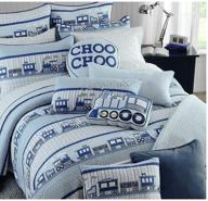 vibrant blue train bedding set for kids - queen size comforter, cotton quilt - 3 piece set by brandream logo