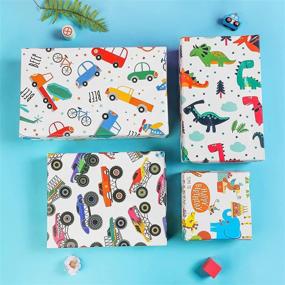 img 3 attached to 🎁 BULKYTREE Kids Birthday Wrapping Paper - 12 Sheets Dinosaur, Monster Truck, Happy Animals Design Gift Wrap for Birthdays, Baby Showers, and Holidays - 20 x 29 Inch Per Sheet, Folded Flat