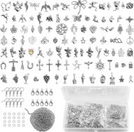 200pcs mixed silver charm set for jewelry making kits - bracelet & earring supplies: includes jump rings, lobster clasps, and long chains for keychains, necklaces, and gifts logo