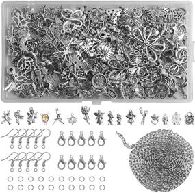 img 3 attached to 200Pcs Mixed Silver Charm Set for Jewelry Making Kits - Bracelet & Earring Supplies: Includes Jump Rings, Lobster Clasps, and Long Chains for Keychains, Necklaces, and Gifts