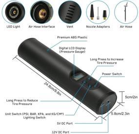 img 3 attached to 🔋 Мини-насос WIOR для накачивания шин: портативный воздушный компрессор с литий-ионным аккумулятором 2000mAh - цифровой ЖК-дисплей и светодиодный фонарь - 150PSI, 25 литров в минуту, электрический насос для автомобильных, велосипедных и мотоциклетных шин и прочего.
