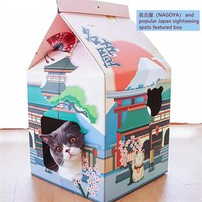 img 3 attached to 🐱 SHENGOCASE 2-Pack Milk Box Cat Scratcher House: Interactive Window, Scratching Pad, Cat Condo, Cat Cave