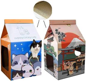 img 4 attached to 🐱 SHENGOCASE 2-Pack Milk Box Cat Scratcher House: Interactive Window, Scratching Pad, Cat Condo, Cat Cave