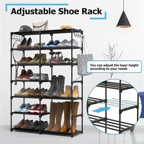 img 1 attached to 👞 Auledio Stackable Shoe Rack Organizer for Bedroom Closet - 7 Tier Shoe Tower Shelf with Hooks, Holds 30-40 Pairs