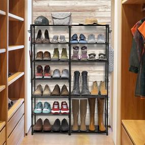 img 2 attached to 👞 Auledio Stackable Shoe Rack Organizer for Bedroom Closet - 7 Tier Shoe Tower Shelf with Hooks, Holds 30-40 Pairs