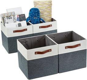 img 4 attached to 📦 DECOMOMO Foldable Storage Bins [4-Pack] - Sturdy Cationic Fabric Organizers for Shelf Nursery - Slate Grey & White, 11 x 11 x 11