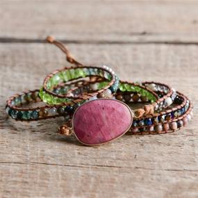 img 1 attached to YGLINE Boho Handmade Leather Tube 🌟 Crystal Stone Bracelet: Striking Style for Women