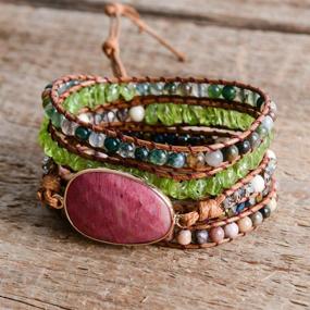 img 2 attached to YGLINE Boho Handmade Leather Tube 🌟 Crystal Stone Bracelet: Striking Style for Women