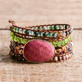 img 3 attached to YGLINE Boho Handmade Leather Tube 🌟 Crystal Stone Bracelet: Striking Style for Women
