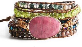 img 4 attached to YGLINE Boho Handmade Leather Tube 🌟 Crystal Stone Bracelet: Striking Style for Women