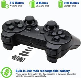 img 1 attached to 🎮 PS3 Wireless Controller with Dual Vibration, Gamepad Compatible for Playstation 3, Includes Charger Cable and Thumb Grips - Black (2 Pack)