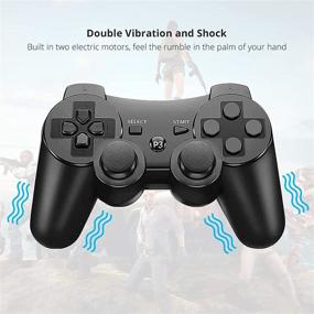img 2 attached to 🎮 PS3 Wireless Controller with Dual Vibration, Gamepad Compatible for Playstation 3, Includes Charger Cable and Thumb Grips - Black (2 Pack)