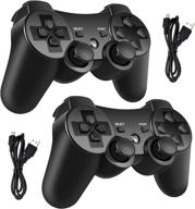 🎮 ps3 wireless controller with dual vibration, gamepad compatible for playstation 3, includes charger cable and thumb grips - black (2 pack) logo