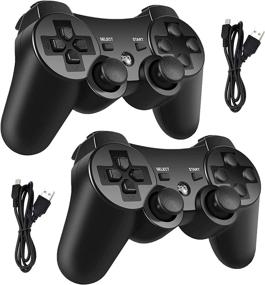 img 4 attached to 🎮 PS3 Wireless Controller with Dual Vibration, Gamepad Compatible for Playstation 3, Includes Charger Cable and Thumb Grips - Black (2 Pack)