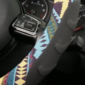 img 1 attached to 🚗 Руль Boho SHAKAR - Коврик Baja из ткани пледа, терапевтическая массажная ручка, дышащий и анти-скользящий, впитывающий пот, универсальный размер 15 дюймов, синий (богемный дизайн)