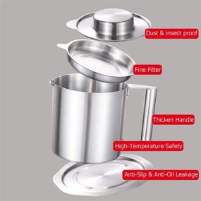 img 1 attached to 🍲 1.2L/1.3Quart Stainless Steel Grease Strainer and Container for Kitchen with Fine Mesh Strainer - Includes Bonus Cleaning Cloth