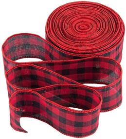 img 4 attached to Versatile 49 FT Red Plaid Ribbon for Stylish Christmas Decoration & Gift Wrapping - Miracliy Red and Black Buffalo Checkered Ribbon with Wired Edge Burlap (2 Inch x 16 Yards)