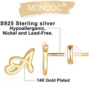 img 3 attached to 💎 MONOOC Initial Stud Earrings for Girls and Women, Tiny S925 Sterling Silver Post with 14K Gold Plating, Hypoallergenic Alphabet Letter Stud Earrings for Sensitive Ears, Perfect for Toddlers and Kids - A Initial Studs