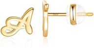 💎 monooc initial stud earrings for girls and women, tiny s925 sterling silver post with 14k gold plating, hypoallergenic alphabet letter stud earrings for sensitive ears, perfect for toddlers and kids - a initial studs logo