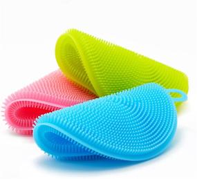 img 4 attached to 🧽 Outtills Silicone Sponge (3 Pack) - Reusable Food Grade Dish Sponges - Dishwasher Safe, Heat Resistant & BPA Free - Double Sided Silicon Brush - Dish Scrubber - Bonus Included - 3 Colors