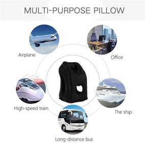img 2 attached to 🌞 Sunany Inflatable Neck Pillow for Air Travel, Car Rides, Bus & Train Journeys, Office Napping – Complete with Complimentary Eye Mask, Earplugs (Black)