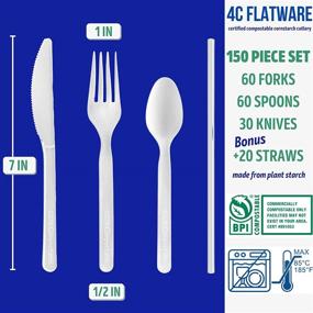 img 2 attached to 4C Flatware Plant-Based Compostable Cutlery Set - 150 PC Utensils: Compostable Forks, Spoons, Knives + PLA Straws - Non-Plastic Silverware Combo To Go - Disposable Cutlery