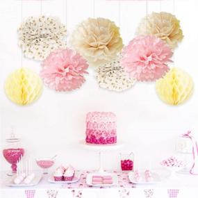 img 1 attached to 🌸 Rose Gold Baby Shower Decorations: Picture-perfect Celebration for your Girl with Pink Gold It’s A Girl Banner, Rose Gold Balloons, Fringe Curtains, Pom Poms, and Honeycomb Balls by HappyField