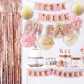 img 3 attached to 🌸 Rose Gold Baby Shower Decorations: Picture-perfect Celebration for your Girl with Pink Gold It’s A Girl Banner, Rose Gold Balloons, Fringe Curtains, Pom Poms, and Honeycomb Balls by HappyField
