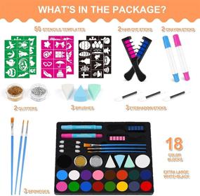 img 3 attached to 🎨 Kids Face Paint Kit with 50 Stencils – ENJSD Halloween Makeup Set with 18 Large Water-Based Paints, 2 Hair Chalks, 3 Eyeshadow Sticks – Professional Palette Safe for Sensitive Skin