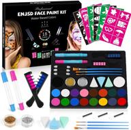 🎨 kids face paint kit with 50 stencils – enjsd halloween makeup set with 18 large water-based paints, 2 hair chalks, 3 eyeshadow sticks – professional palette safe for sensitive skin logo