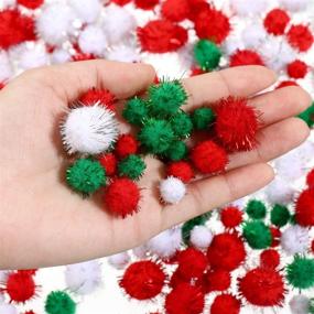 img 1 attached to 🎄 500 Pieces Christmas Glitter Pom Poms: Assorted DIY Craft & Party Decorations in 3 Festive Colors