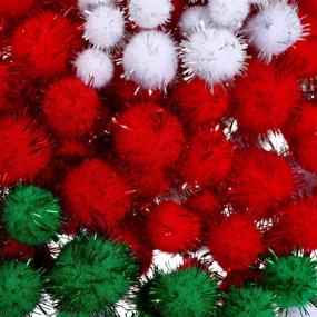 img 3 attached to 🎄 500 Pieces Christmas Glitter Pom Poms: Assorted DIY Craft & Party Decorations in 3 Festive Colors