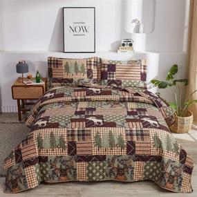 img 4 attached to 🏕️ Cozy Lodge Bedding Set - Full/Queen Size Rustic Cabin Quilt with Moose and Bear Design - Reversible, Soft, All Season - Includes 1 Quilt and 2 Pillow Shams