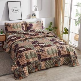img 3 attached to 🏕️ Cozy Lodge Bedding Set - Full/Queen Size Rustic Cabin Quilt with Moose and Bear Design - Reversible, Soft, All Season - Includes 1 Quilt and 2 Pillow Shams