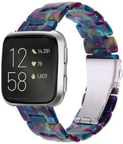 img 4 attached to Multicolor Resin Bracelet Band for Fitbit Versa 2 / Versa Lite / Versa Smartwatch - Stainless Steel Buckle, Women's Replacement Strap