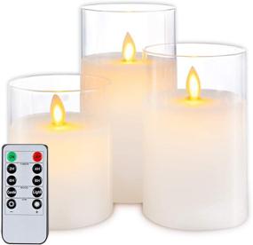 img 4 attached to Set of 3 Pure White Flickering Flameless Candles with Timer and Remote Control - Battery Operated Glass LED Pillar Candles, Moving Flame, Wax - 5 Plots