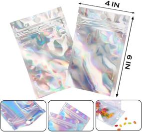 img 2 attached to 🛍️ 100PCS Holographic Resealable Smell Proof Bags - 4 x 6 Inch Flat Reclosable Mylar Ziplock Bags for Party Favors, Food Storage, Coffee, Candy - Aluminum Foil Pouches with Grip Seal Wrap