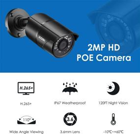 img 2 attached to 📷 ZOSI H.265+ 2MP Security POE Camera, Full HD 1080p, 120ft Night Vision, 3.6mm Lens, IP67 Weatherproof Indoor Outdoor IP Camera (Only Compatible with ZOSI PoE NVR, Model: 1AR-08EM-00/10/20-US)